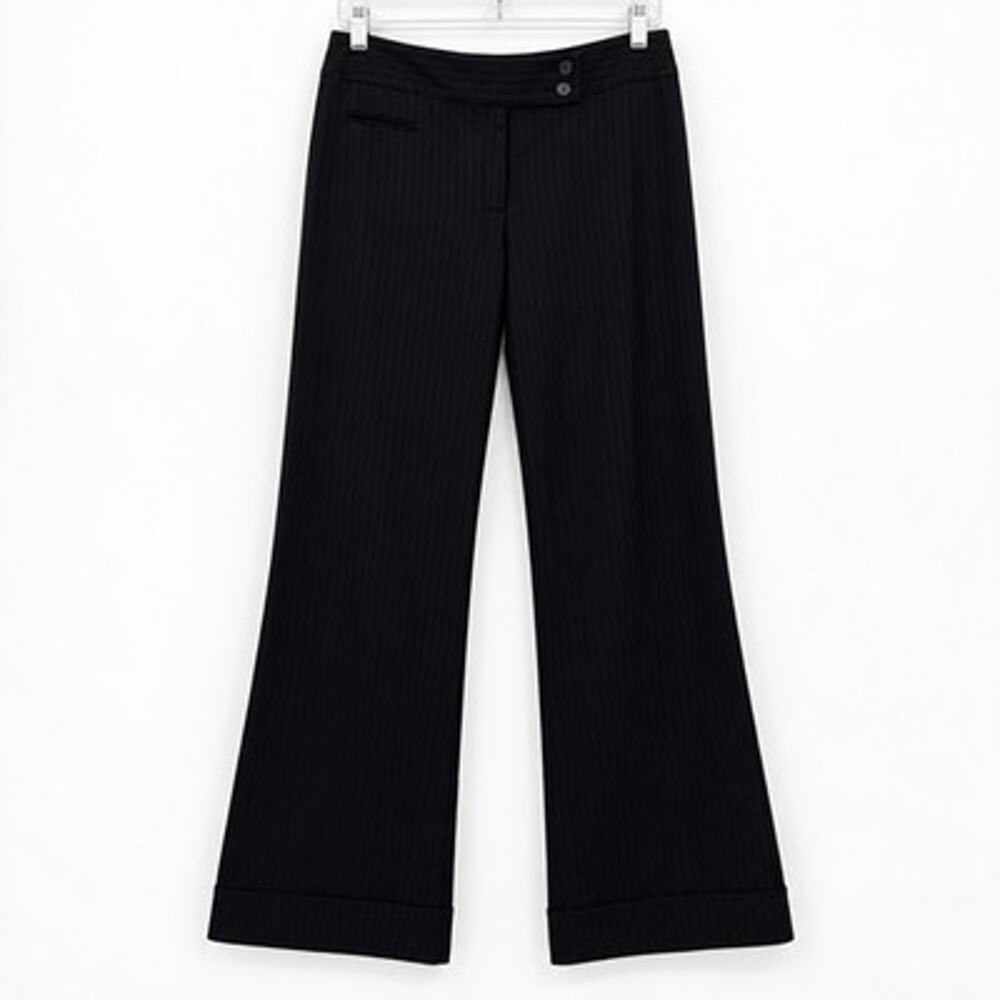 BCBG Max Azria Low Rise Pants Size 6 Navy Pinstriped Wide Leg 2-Button Trouser